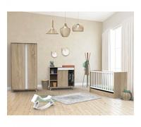 Chambre Trio Lit évolutif bébé combiné 70x140 cm en 140x200 cm + Armoire + Commode NOVA Blanc lin