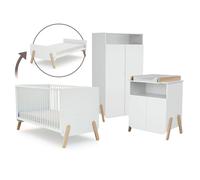 Chambre trio PIRATE lit 70x140 cm + meuble à langer + armoire Blanc et Hêtre Verni