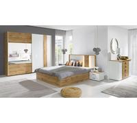 Chambre WOOD en chêne et blanc avec lit LED 160x200, commode, tables de nuit et armoire