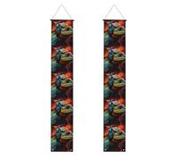 Chameleon Listen Music Print Bannières de porte d'Halloween pour porte d'entrée, décorations d'intérieur et d'extérieur