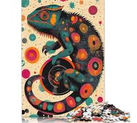 Chameleon Poster with Vinyl Record Vibrant Chameleon DJ Vinyl Record Art Unique Wall Decor Puzzle 1000 Pièces Educa Jouet en Bois Divertissement Créatif Décoration Intérieure Jeu Éducatif Challeng