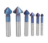 Chamfering End Mill Cutter Tungsten Steel Deburring Tool Bit 6pcs Set Precision Chamfer Drill Bits for Aviation Automotive Industry Engine Cylinder Block Plating Blue 6.3mm to