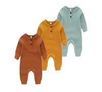 Chamie Grenouillère bébé nouveau-né en tricot à manches longues bébé garçon fille sans pieds combinaison une pièce 0-24 mois, Green+Yellow+Brown Baby Boy Tromper, 12- 18 Mois