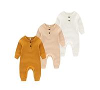 Chamie Grenouillère en tricot à manches longues pour bébé garçon fille sans pieds 0-24 mois, Body bébé garçon marron + vert + bleu, 0-3 mois