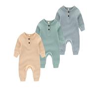 Chamie Grenouillère en tricot à manches longues pour bébé garçon fille sans pieds 0-24 mois, Grenouillère pour bébé bleu + vert + amande, 18-24 mois