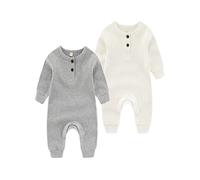 Chamie Grenouillère en tricot à manches longues pour bébé garçon fille sans pieds 0-24 mois, Grenouillère beige + gris, 3-6 mois