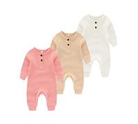 Chamie Grenouillère en tricot à manches longues pour bébé garçon fille sans pieds 0-24 mois, Rose + beige + amande, 18-24 mois