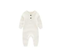 Chamie Grenouillère pour bébé nouveau-né en tricot à manches longues pour bébé garçon fille sans pieds Combinaison une pièce 0-24 mois, Grenouillère beige pour bébé, 0-3 mois