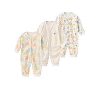 Chamie Lot de 3 grenouillères sans pieds en coton bio à manches longues pour bébé garçons et filles, 6-34 mois, Multi B., 6 mois