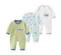 Chamie Lot de 3 pyjamas une pièce sans pieds pour nouveau-né en coton bio à manches longues pour bébés garçons et filles, 6 à 24 mois, Multi G, 18-24 mois