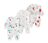 Chamie Lot de 3 pyjamas une pièce sans pieds pour nouveau-né en coton bio à manches longues pour bébés garçons et filles, 6 à 24 mois, Multi F, 3-6 mois