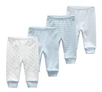 Chamie Lot de 4 leggings unisexes en coton pour nouveau-né garçons et filles de 0 à 12 mois, bleu, 6 mois