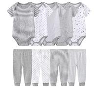 Chamie Lot de 5 bodies en coton à manches courtes pour bébé, ensemble en une pièce pour garçon et fille de 0 à 12 mois…, gris, 0-3 Months