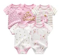 Chamie Lot de 5 bodies en coton à manches courtes pour nouveau-né - Costume une pièce pour garçon et fille de 0 à 12 mois, Couleur 5, 0-3 Months