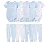 Chamie Lot de 5 bodies en coton à manches courtes pour nouveau-né - Costume une pièce pour garçon et fille de 0 à 12 mois, bleu 2, 9-12 Months