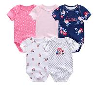 Chamie Lot de 5 bodies en coton à manches courtes pour nouveau-né - Costume une pièce pour garçon et fille de 0 à 12 mois, Couleur 3, 3-6 Months