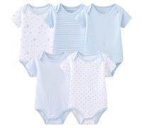 Chamie Lot de 5 bodies en coton à manches courtes pour nouveau-né - Costume une pièce pour garçon et fille de 0 à 12 mois, bleu, 0-3 Months