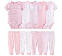 Chamie Lot de 5 bodies en coton à manches courtes pour nouveau-né, ensemble en une pièce pour garçon et fille, 0-12 mois…, rose, 3-6 mois