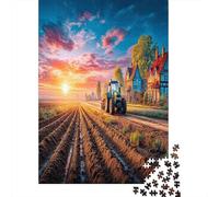 Champ d'arautage de Tracteur Carton Robuste Puzzle Classique 1000 Pièce Paysage Rural Coucher de soleils Impossible Défiant Idée Cadeau Décoration Murale 52x38cm/1000pcs