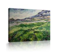 Champ de blé vert sur toile paysage impressionniste 40x50cm | Tableau encadré de coquelicots rouges et montagnes pour salon chambre bureau