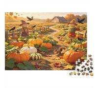 Champ de Citrouilles Épouvantail Puzzle 1000 Pièces Papier pour Adultes Scène Automnale Jeu de Puzzle 1000 Pièces Détente Famille Décoration Idée Cadeau 70x50cm/1000pcs