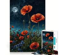 Champ de Coquelicots au Clair de Lune Puzzle de 1000 pièces pour Adultes et Adolescents Jeu de réflexion Intelligent Anti-Stress pour Les fêtes (38x52cm)
