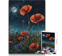 Champ de Coquelicots au Clair de Lune - Puzzle de 1000 pièces pour Adultes - Jeu interactif de Stimulation Cognitive - Idée Cadeau Unique et mémorable - Dimensions 38x52cm