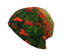 Champ de Coquelicots au Coucher du Soleil,Bonnet tricoté en Polyester avec tête de Mort, Cagoule, Bonnet Ample, Chapeau de Course