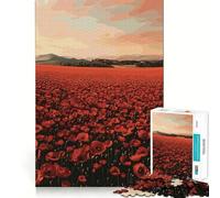 Champ de Coquelicots au Coucher du Soleil Puzzle de 1000 pièces pour Adolescents Jeu de logique et de Sens Simple et Amusant Bords Lisses Cadeau élégant (38x52cm)