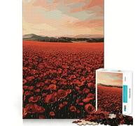 Champ de Coquelicots au Coucher du Soleil Puzzle de 1000 pièces pour Adolescents Puzzle Facile à Assembler et à découper pour Les vœux du Père Noël (38x26cm)