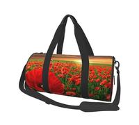 Champ de Coquelicots au Coucher du Soleil, Sac de Voyage de Grande capacité, Sac à Main Rond, Sac de Voyage de Sport, fourre-Tout, Sac de Fitness