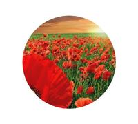 Champ De Coquelicots Coucher De Soleil Champ De Belles Fleurs, Autocollant magnétique Rond pour réfrigérateur, aimants en Acrylique pour réfrigérateur, 1 pièce