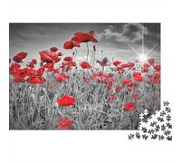 Champ de Coquelicots Puzzle 1000 Pièces Papier pour Adultes Paysage Noir Blanc Lumière Soleil Relaxant Famille 70x50cm/1000pcs