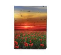 Champ de Coquelicots Rouges au Coucher du Soleil imprimé,Housse en Cuir synthétique pour Ordinateur Portable, Sacoche pour Ordinateur Portable, Sacoche pour Tablette
