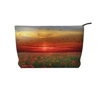 Champ de Coquelicots Rouges au Coucher du Soleil (imprimé),Trousse de Toilette en Velours côtelé, Trousse de Maquillage Portable pour Les Voyages