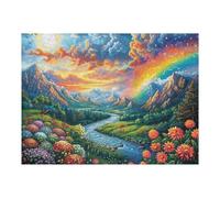 Champ de Fleurs Arc-en-Ciel 500 Pieces Casse-tête Amateur d'art en Carton Haute Qualité Difficile Niveau Expert Décoration Murale Cadeau Fête des Mères Haute Qualité 500 PCS/52×38cm