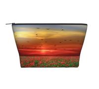 Champ de Fleurs de Pavot Rouge au Coucher du Soleil imprimé, Trousse de Toilette Trousse de Maquillage Sac à cosmétiques Trousse de Toilette de Voyage Portable