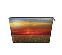 Champ de Fleurs de Pavot Rouge au Coucher du Soleil imprimé, Trousse de Toilette Trousse de Maquillage Sac à cosmétiques Trousse de Toilette de Voyage Portable