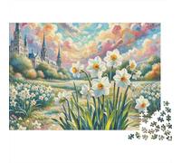 Champ de Fleurs Paysage Puzzle 1000 Pièces Papier pour Adultes Architecture Urbaine Détente Cadeau 52x38cm/1000pcs