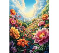 Champ de fleurs sous une nébuleuse arc-en-ciel 500 Pieces Casse-tête Collectionneur En Carton Sans Déformation Rêve magique de science-fiction Haute Difficulté Décoration Murale Collection Cadeau Noël