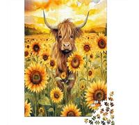 Champ de Tournesol Highland Cow 1000 Pièces Carton Extra Épais Puzzle De Bricolage Amants De Famille Jeu De Famille Amusant Et Stimulant Belle Décoration 38x26cm/1000pcs
