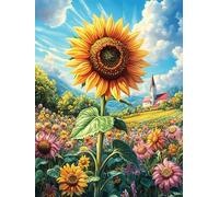 Champ de tournesols au coucher du soleil 1000 Pièces Puzzle Collectionneur En Carton Rigide Sans Déformation Conte de fées d'accompagnement magique Très Difficile Motif Complexe Décoration Murale Qual