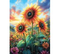 Champ de tournesols au coucher du soleil 300 Pieces Casse-tête Débutant En Carton Haute Qualité Scène de conte de fées dessin animé Facile Anti-Stress Passe-Temps Loisir Créatif Idée Cadeau Saint Vale