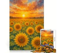 Champ de tournesols au Coucher du Soleil, Aquarelle, Puzzle de 1000 pièces pour Adultes, pour stimuler Le Cerveau, se détendre et créer Un Souvenir mémorable 38x52cm