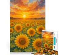 Champ de tournesols au Coucher du Soleil, Aquarelle, Puzzle de 1000 pièces pour Adultes, pour stimuler Le Cerveau, se détendre et créer Un Souvenir mémorable 38x52cm