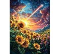 Champ de tournesols avec une étoile filante 500 Pièces Puzzle Personne Âgée En Carton Épais Sans Déformation Paysages et science-fiction Facile Débutant Anti-Stress Thérapie Occupationnelle Petit Prix
