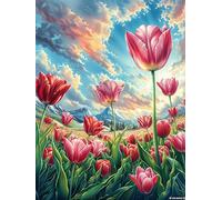 Champ de Tulipes 300 Pieces Casse-tête Amateur d'art en Carton Haute Qualité Animaux et Plantes Difficile Niveau Expert Décoration Murale Cadeau Fête des Mères Haute Qualité 300 PCS