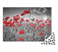 Champ des pavots Rouges Puzzle 1000 Pièces pour Adultes Et Enfants Les Pavot Rouges dans Le Champ Vert Jeu Éducatif Jouets Défi Activité Relaxante Cadeau d'anniversaire 38x26cm/1000pcs