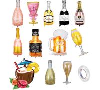 Champagne Ballons, 12Pcs Bière Aluminium Ballon, Xxl-Ballon Anniversaire En Forme De Bouteille Verres À Vin, Géant Ballon D'Aluminium Fête Pour Mariages Décorations De Fête Anniversaire[H1834]