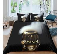 Champagne celebration Ensemble De Literie Microfibre 3 pièces Imprimé en 3D Hypoallergique Luxury festive Housse de Couette avec Fermeture Éclair Ultra Douce for Chambre Enfants Single（135x200cm）